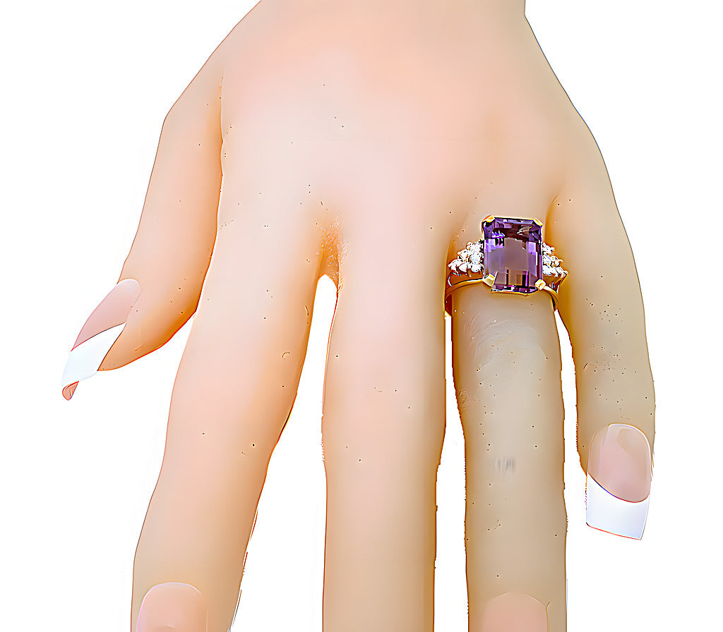 Emerald cut Ametrine ring with diamond - In House Treasure