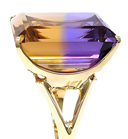 Ametrine Emerald Cut Cathedral Gallery Ring in 14k Yellow Gold