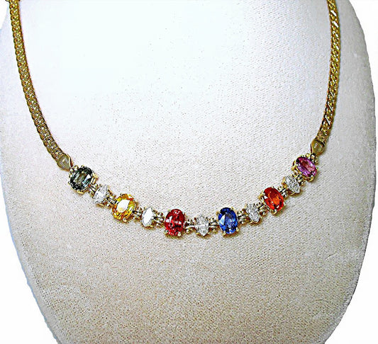Multi color oval sapphire necklace with marque diamond - In House Treasure
