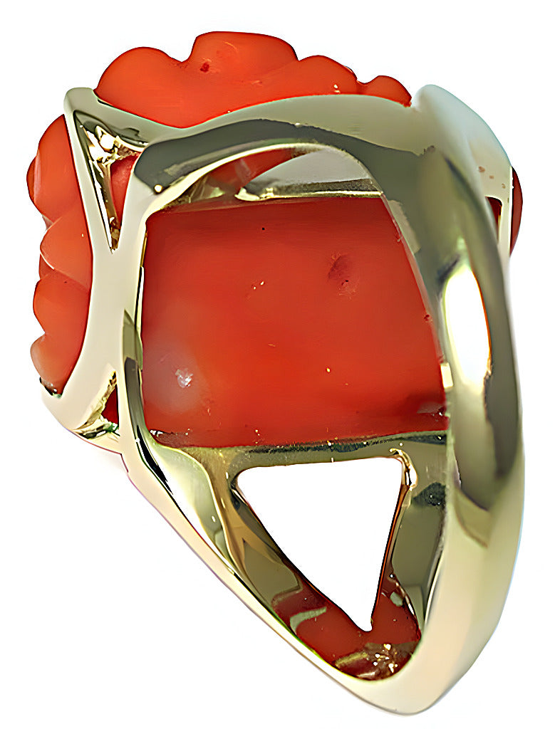 Pink Coral flower carving ring - In House Treasure