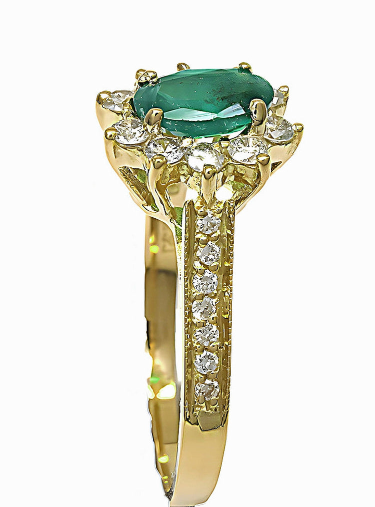 Emerald Ring, Round & Pavé Diamonds - In House Treasure