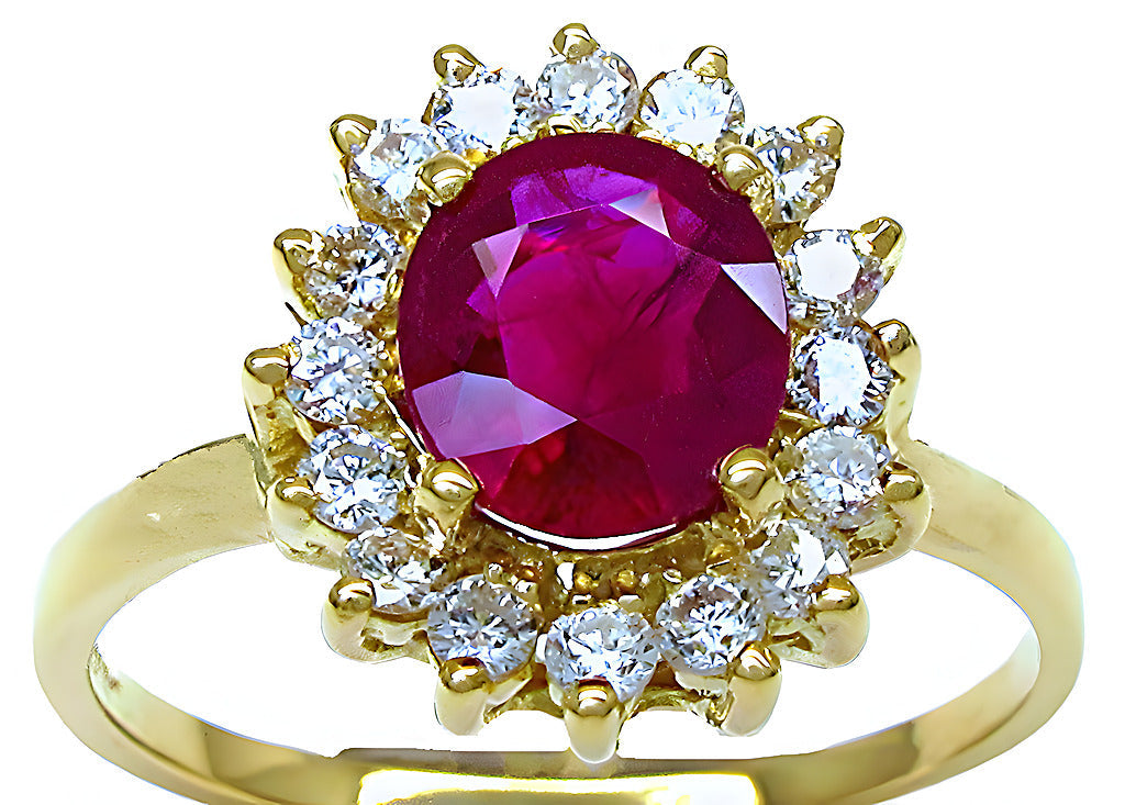 Oval Ruby Ring with Round Diamonds | In House Treasure