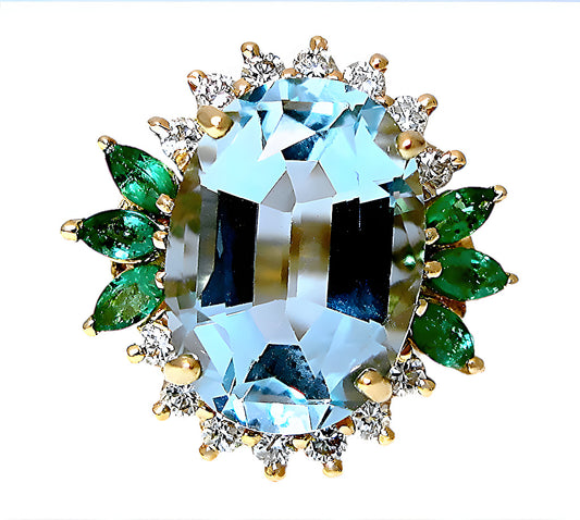 Aquamarine Ring, Emeralds & Diamonds - In House Treasure