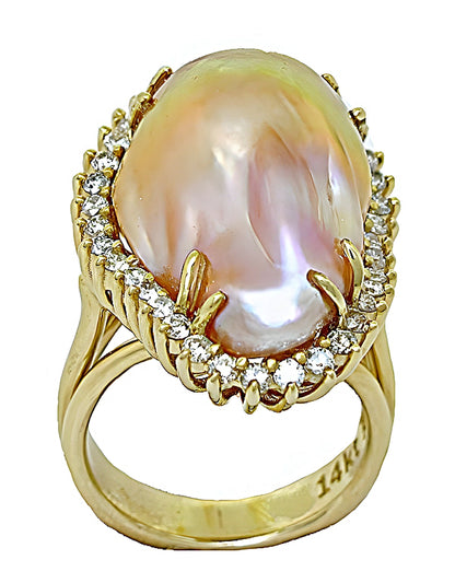 Beige Baroque Pearl Ring & Diamonds - In House Treasure