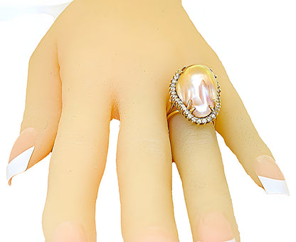 Beige Baroque Pearl Ring & Diamonds - In House Treasure