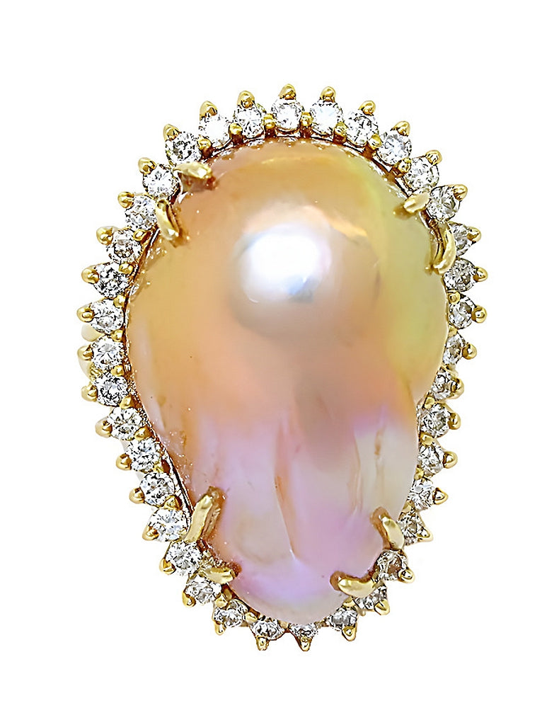 Beige freshwater pearl and diamond ring - In House Treasure 