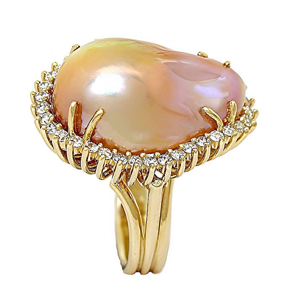 Beige freshwater pearl and diamond ring - In House Treasure 