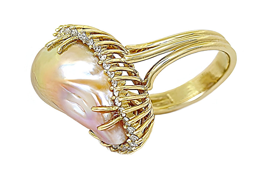 Beige freshwater pearl and diamond ring - In House Treasure 