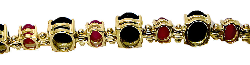Black Coral Bracelet & Cabochon Rubies - In House Treasure