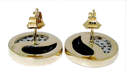 Black Coral inlay 2 tone Yen Yang and diamond earrings - In House Treasure
