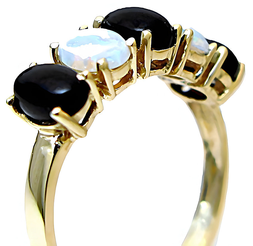 Black coral and Australian opal ring - In House Treasure