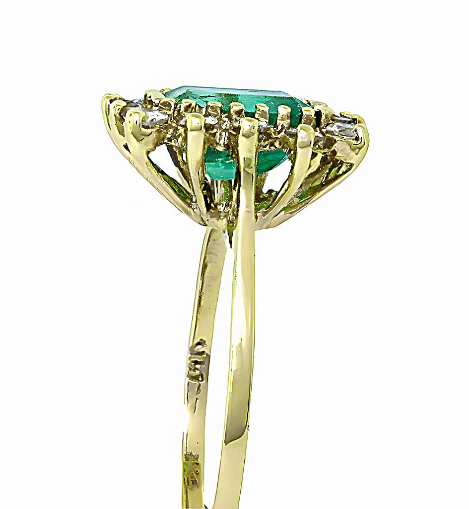 Colombian Emerald cut Emerald with diamond around ring - In House Treasure