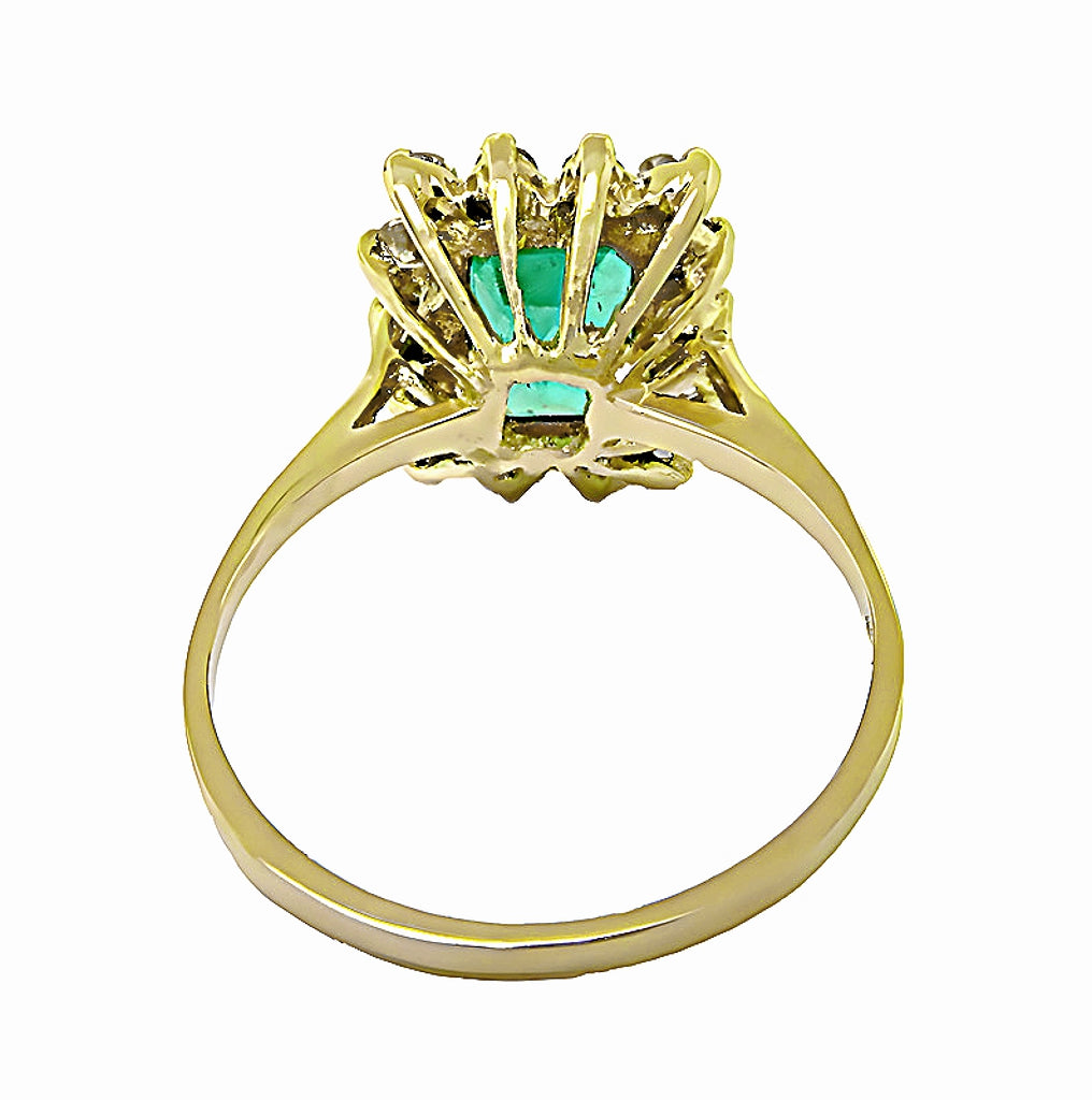 Colombian Emerald cut Emerald with diamond around ring - In House Treasure