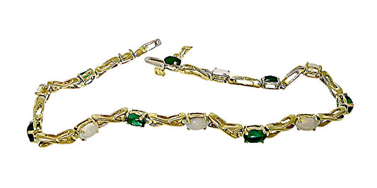 Colombian cabochon Emerald and Australian opal bracelet - In House Treasure