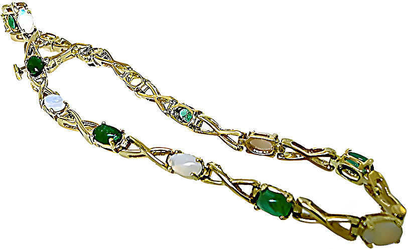 Colombian cabochon Emerald and Australian opal bracelet - In House Treasure