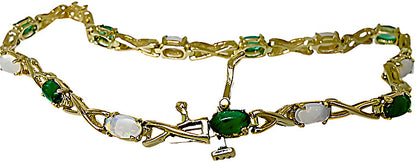 Colombian cabochon Emerald and Australian opal bracelet - In House Treasure