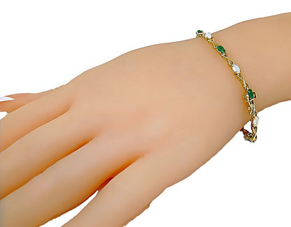 Colombian cabochon Emerald and Australian opal bracelet - In House Treasure