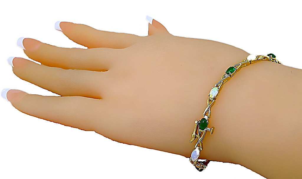 Colombian cabochon Emerald and Australian opal bracelet - In House Treasure