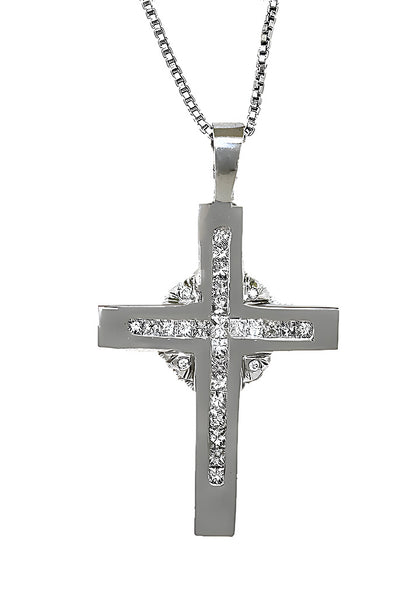 Diamond Cross Pendant Necklace Front View - In House Treasure