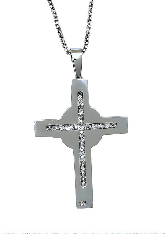 Diamond Cross Pendant Necklace Back View - In House Treasure