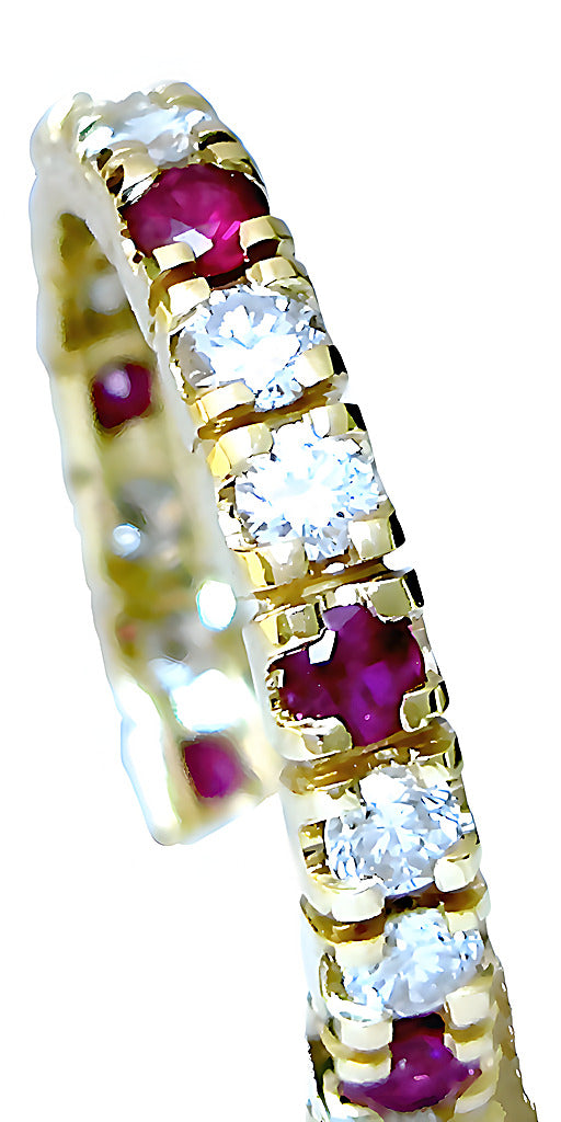 Diamond & Ruby Eternity Ring front angle view – In House Treasure