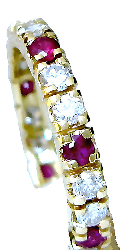 Diamond & Ruby Eternity Ring front angle view – In House Treasure