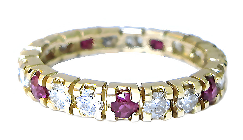 Diamond & Ruby Eternity Ring laid down view – In House Treasure