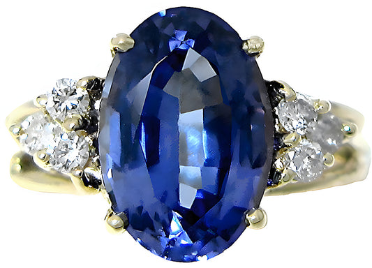 Elongated Oval Tanzanite and diamond ring - In House Treasure