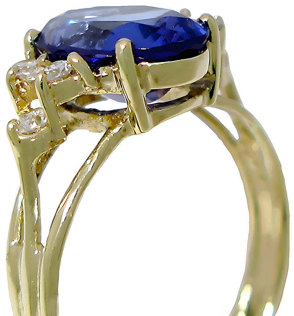 Elongated Oval Tanzanite and diamond ring - In House Treasure