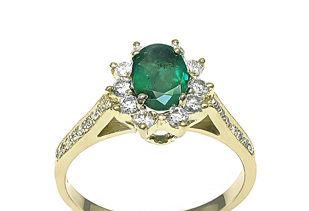 Emerald Ring, Round & Pavé Diamonds - In House Treasure