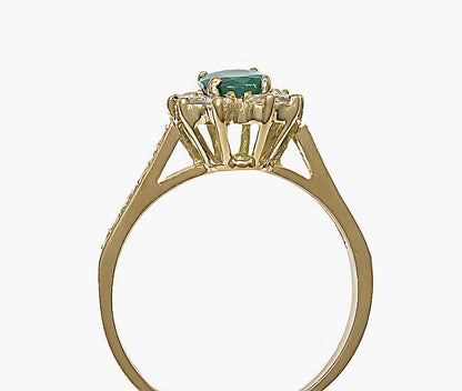Emerald Ring, Round & Pavé Diamonds - In House Treasure