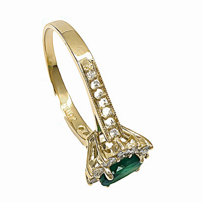 Emerald Ring, Round & Pavé Diamonds - In House Treasure