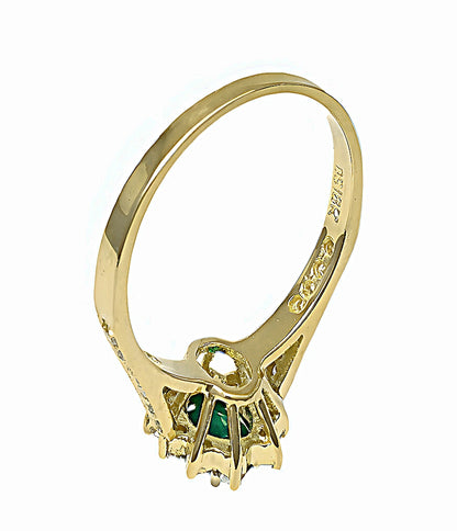 Emerald Ring, Round & Pavé Diamonds - In House Treasure
