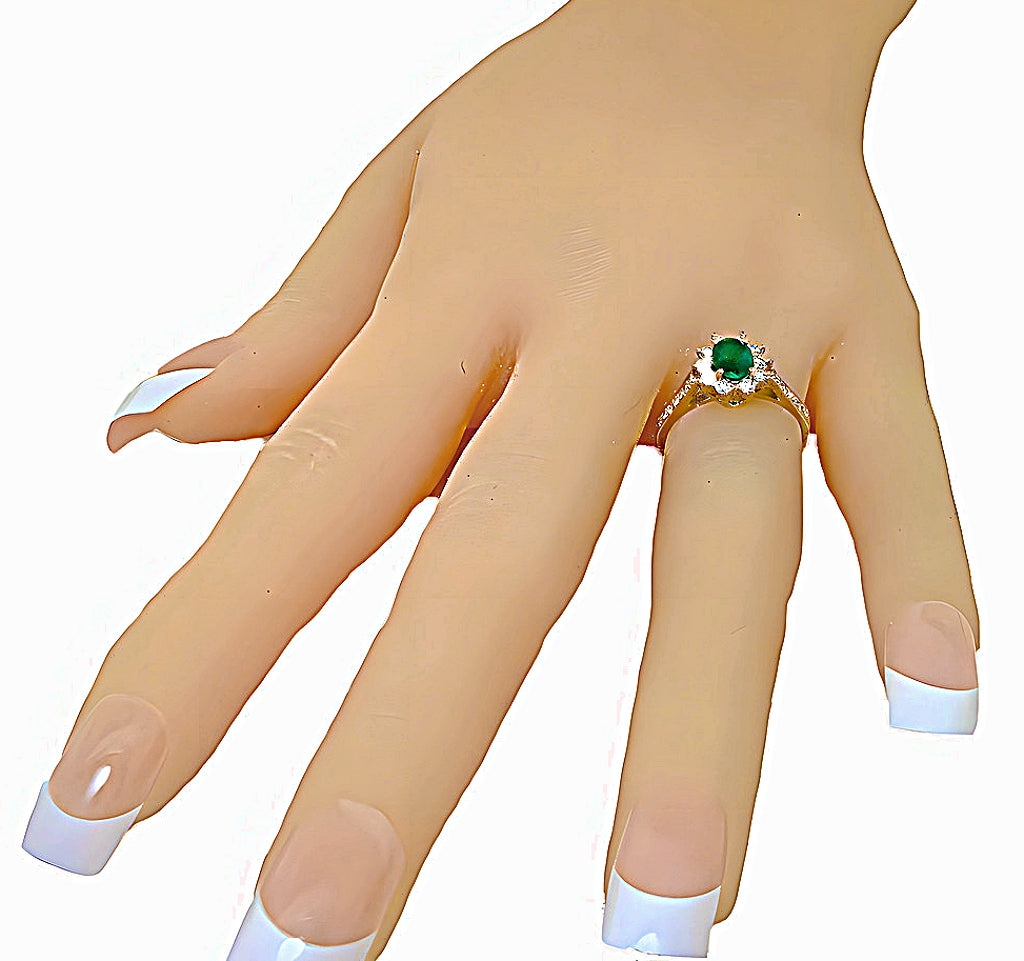 Emerald Ring, Round & Pavé Diamonds - In House Treasure