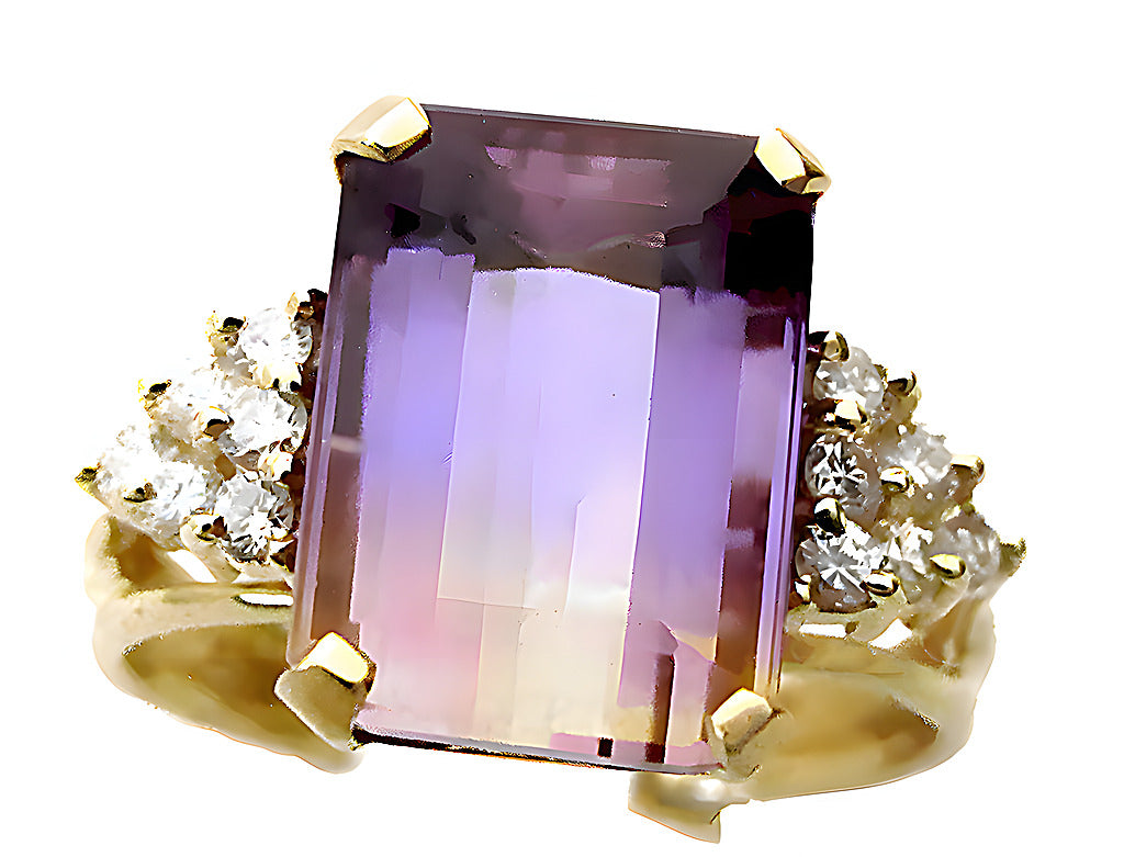 Emerald cut Ametrine ring with diamond - In House Treasure 