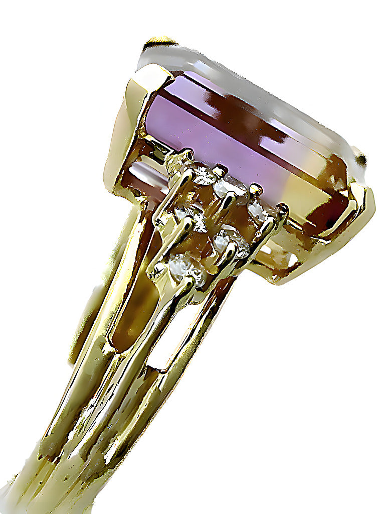 Emerald cut Ametrine ring with diamond - In House Treasure 