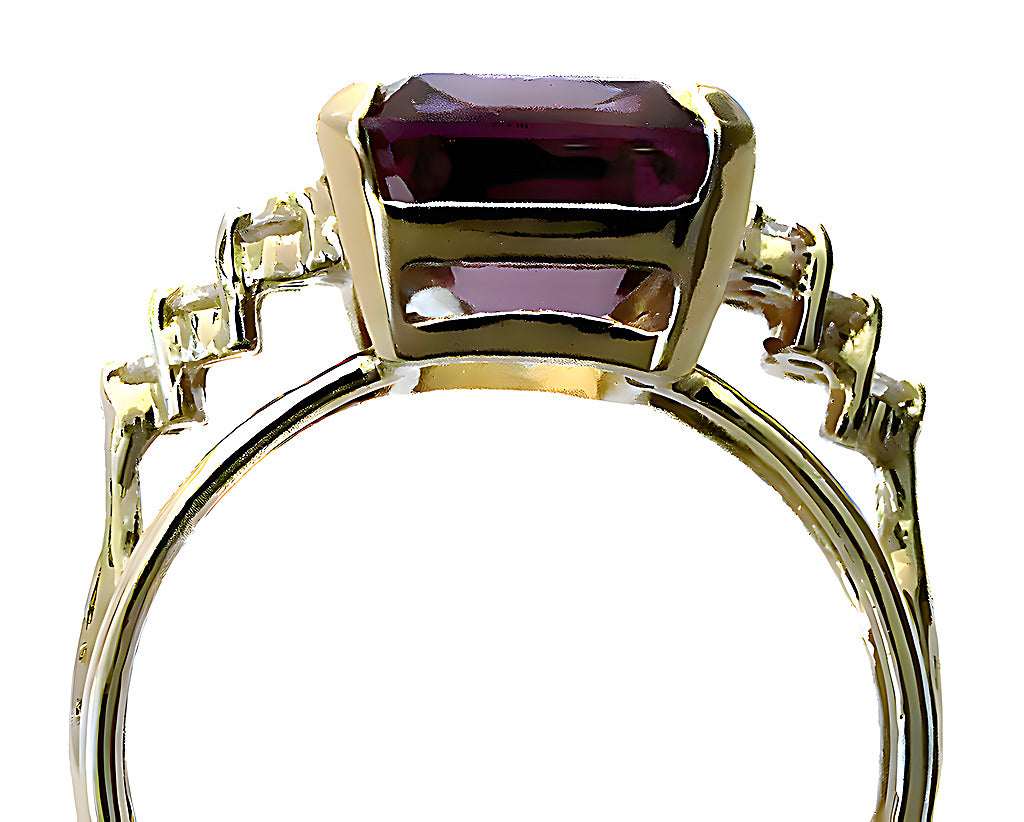 Emerald cut Ametrine ring with diamond - In House Treasure 