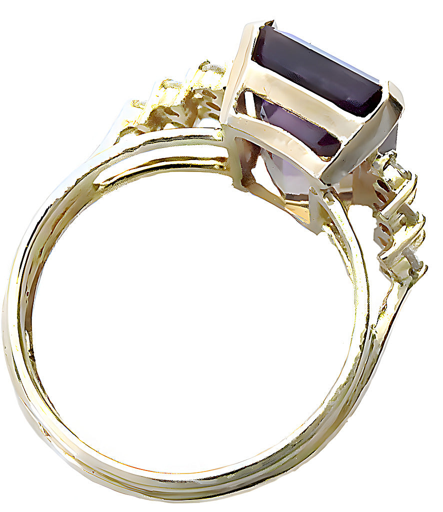 Emerald cut Ametrine ring with diamond - In House Treasure 