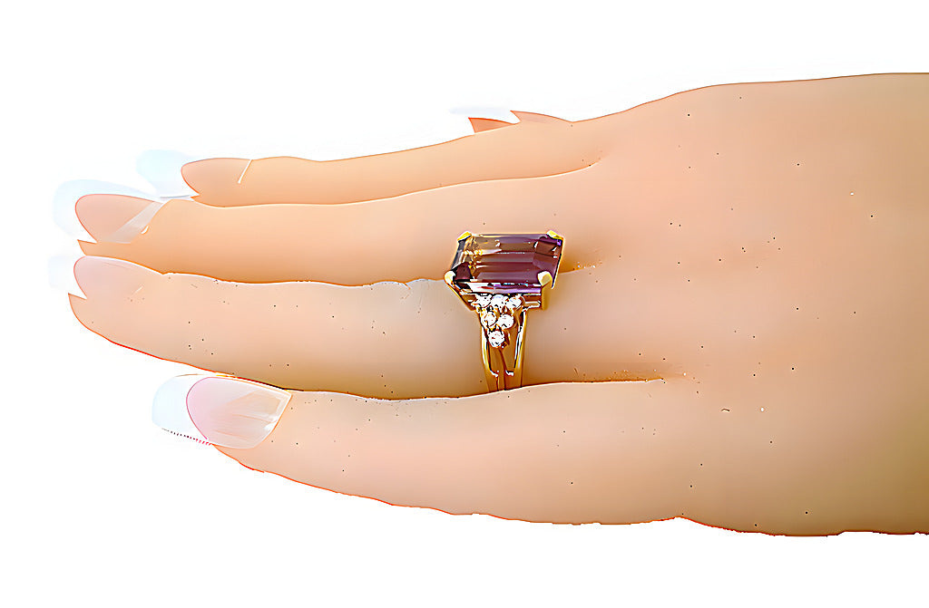 Emerald cut Ametrine ring with diamond - In House Treasure 