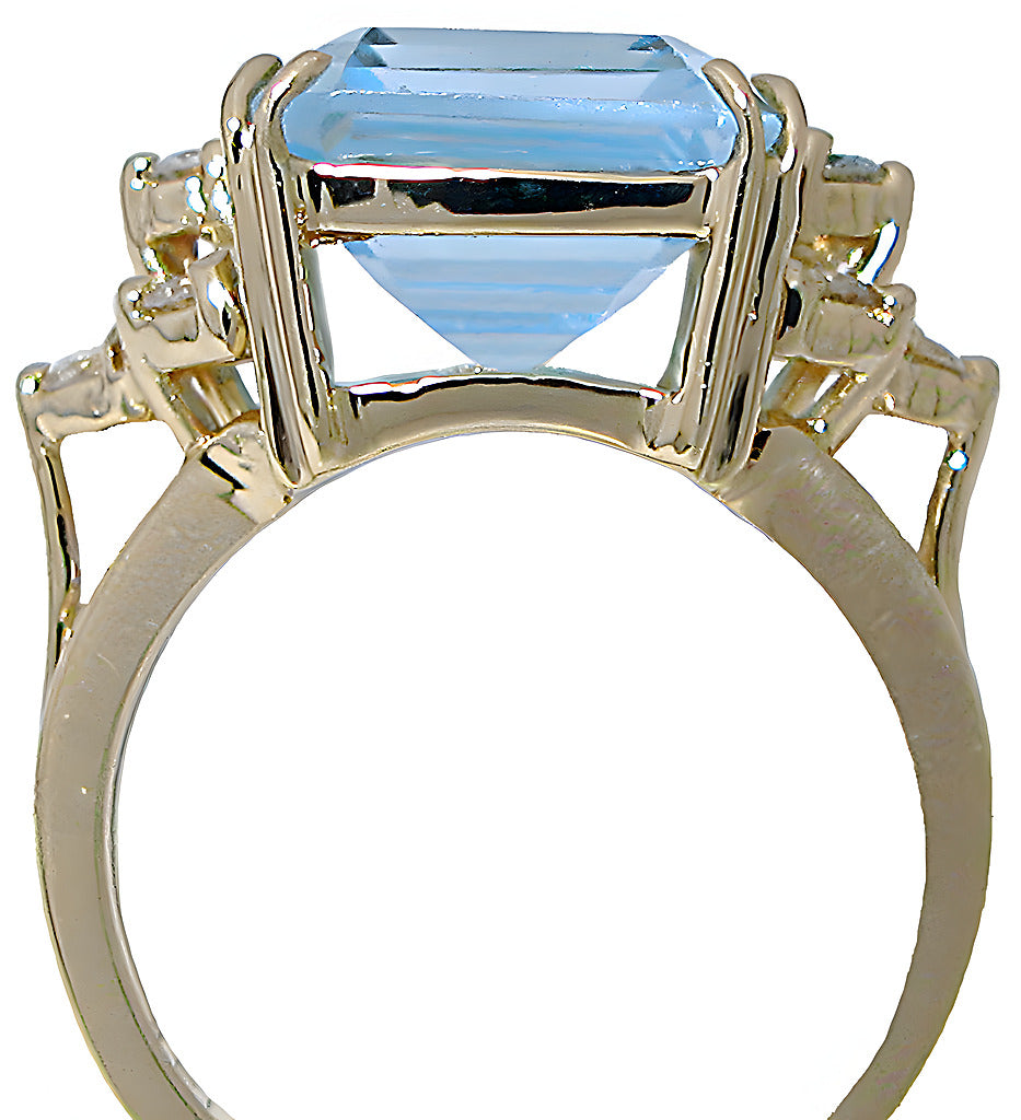 Emerald cut Blue Topaz and diamond ring - In House Treasure