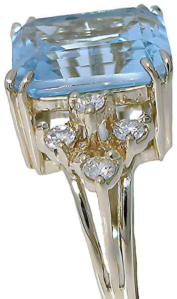 Emerald cut Blue Topaz and diamond ring - In House Treasure