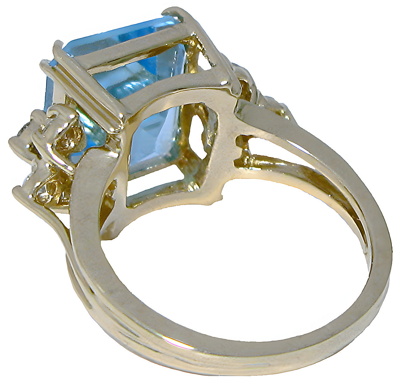 Emerald cut Blue Topaz and diamond ring - In House Treasure