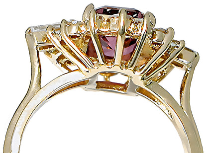 Emerald cut Pink Tourmaline Baguettes round diamonds ring - In House Treasure