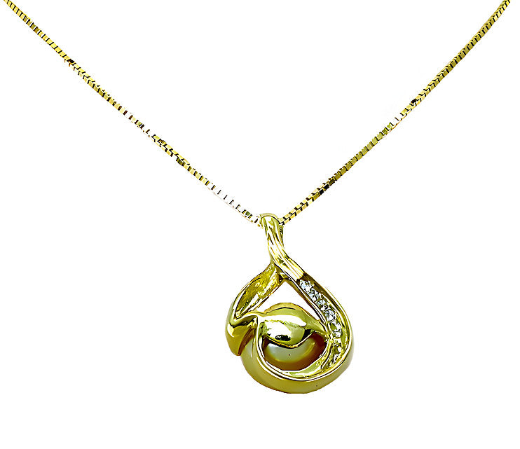 Golden South Sea pearl pendant with channel set diamonds - In House Treasure