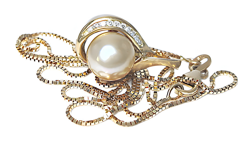 Golden South Sea pearl pendant with channel set diamonds - In House Treasure