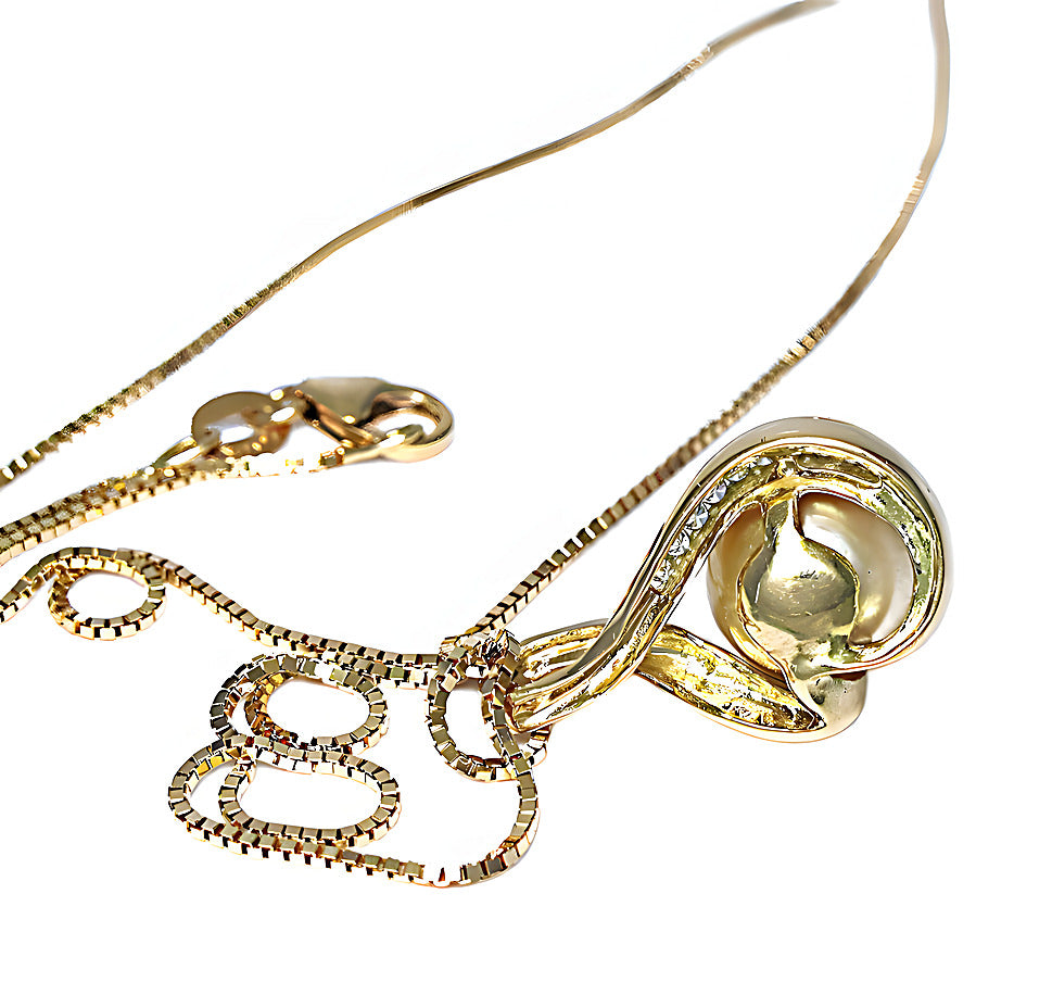 Golden South Sea pearl pendant with channel set diamonds - In House Treasure