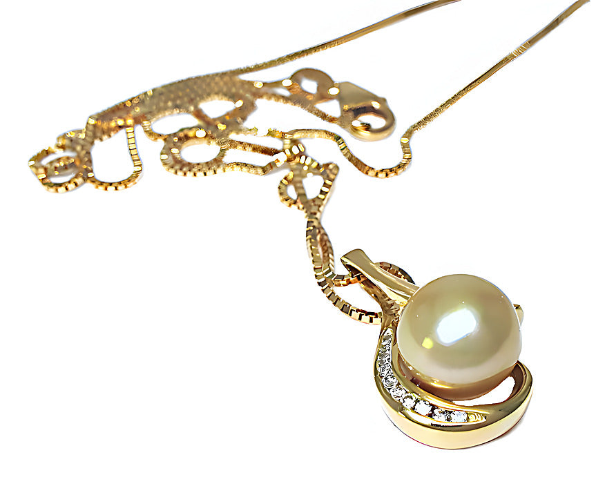 Golden South Sea pearl pendant with channel set diamonds - In House Treasure