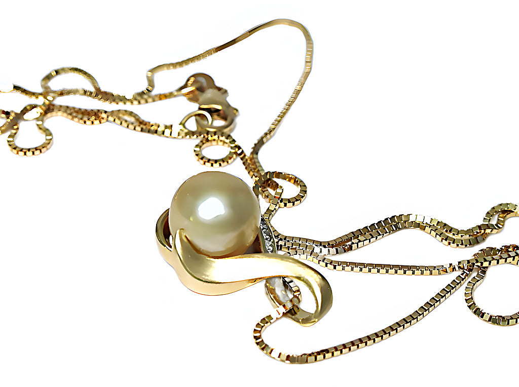 Golden South Sea pearl pendant with channel set diamonds - In House Treasure