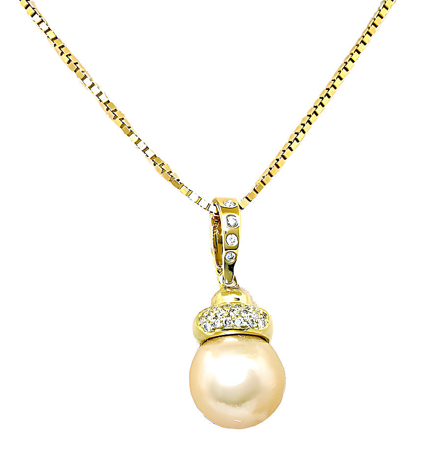 Golden South Sea pearl pendant with diamond cap and enhancer - In House Treasure