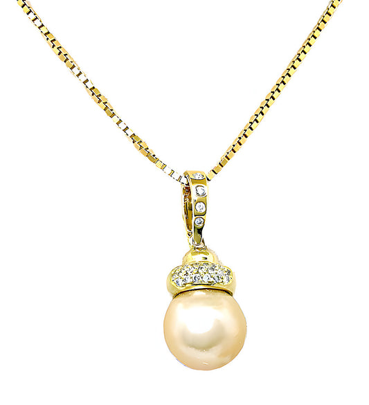 Golden South Sea pearl pendant with diamond cap and enhancer - In House Treasure